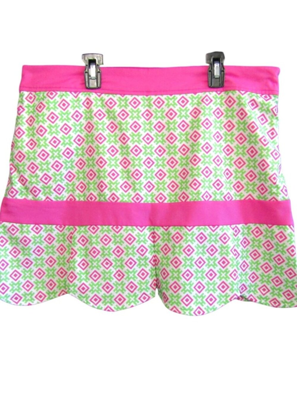Birdies & Bows Golf Skort Size 10 Pink Green Geometric Scalloped Hem Pockets